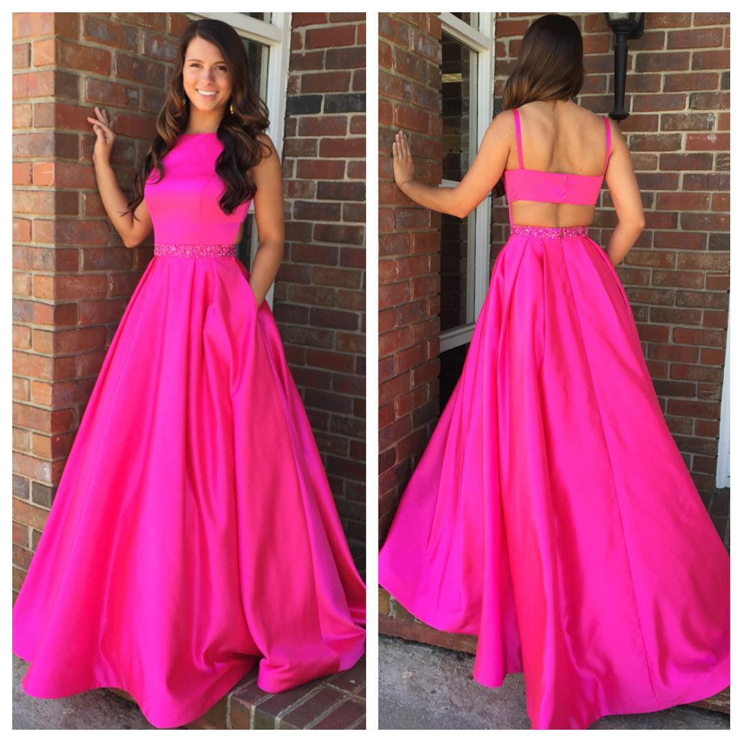 Hot Pink High Neck Long Formal Prom Dress on Luulla