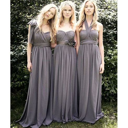 Long Grey Convertible Bridesmaid Dress