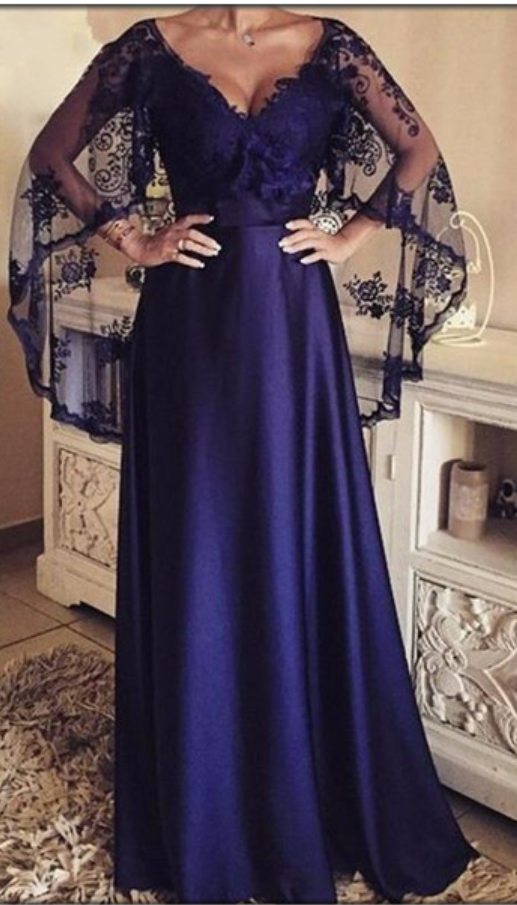 Sexy Elegant Evening Dress V Neck Long Evening Dresses With Lace