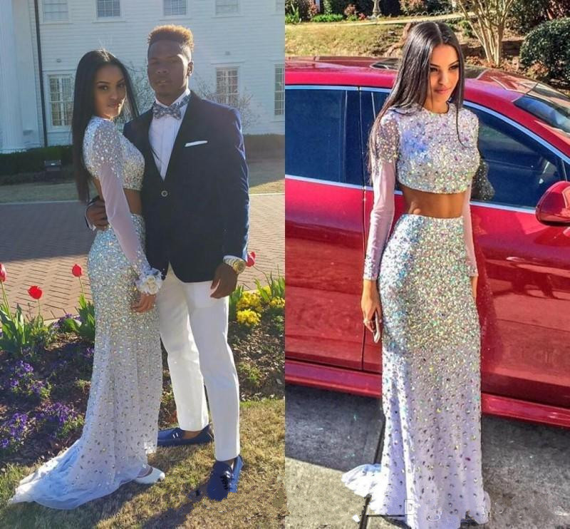 Luxury Prom Dress Two Piece Prom Dress Beaded Prom Dress Sequin Prom Dress Sparkle Prom Dress Hot Style Prom Dress Mermaid Prom Dress Long Sleeve Prom