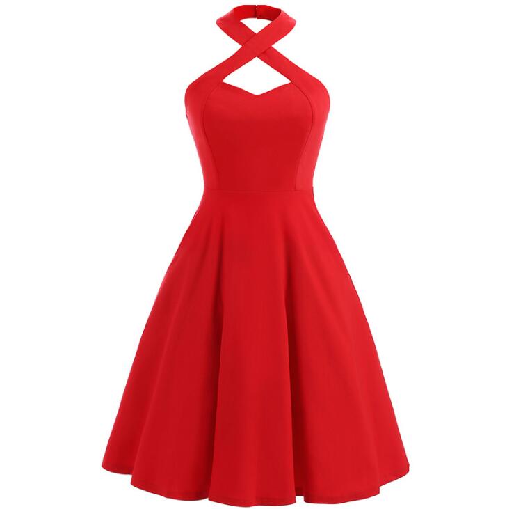 red halter cocktail dress