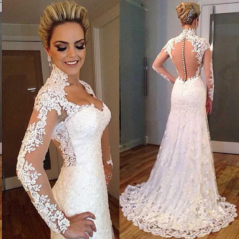 White Wedding Dress Lace Wedding Dress Sweep Train Wedding Dress